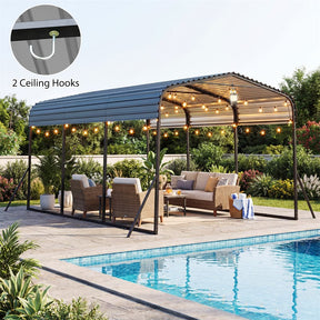 Heavy-Duty Galvanized Steel Carport, Hardtop Garage Shelter with Leak-proof Roof & Slant Legs, Outdoor Car Canopy Tent for Trucks & Boats