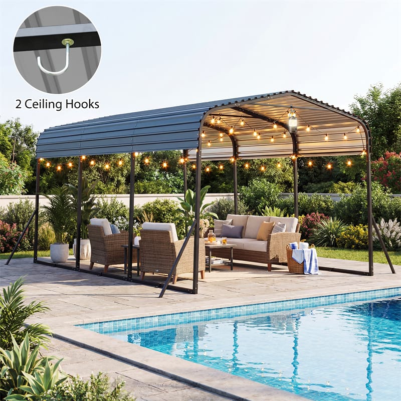 Heavy-Duty Galvanized Steel Carport, Hardtop Garage Shelter with Leak-proof Roof & Slant Legs, Outdoor Car Canopy Tent for Trucks & Boats