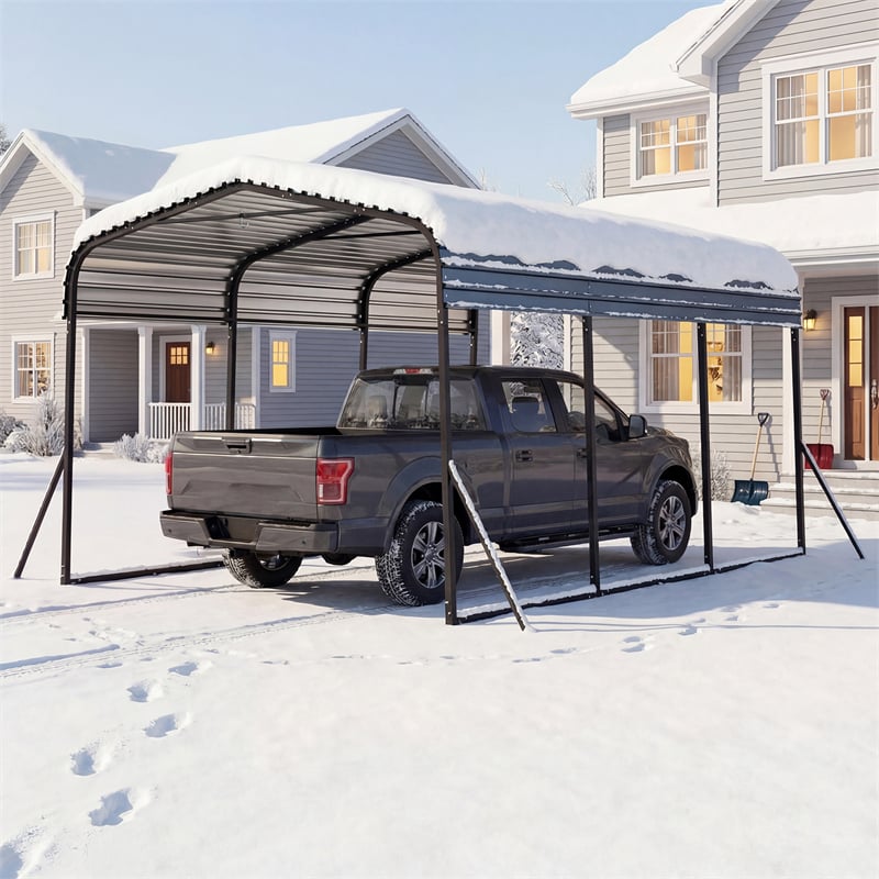 Heavy-Duty Galvanized Steel Carport, Hardtop Garage Shelter with Leak-proof Roof & Slant Legs, Outdoor Car Canopy Tent for Trucks & Boats