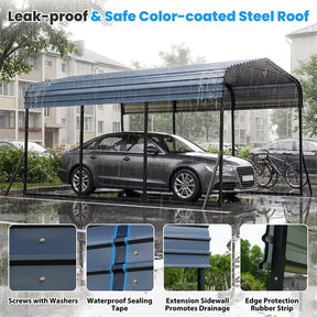Heavy-Duty Galvanized Steel Carport, Hardtop Garage Shelter with Leak-proof Roof & Slant Legs, Outdoor Car Canopy Tent for Trucks & Boats