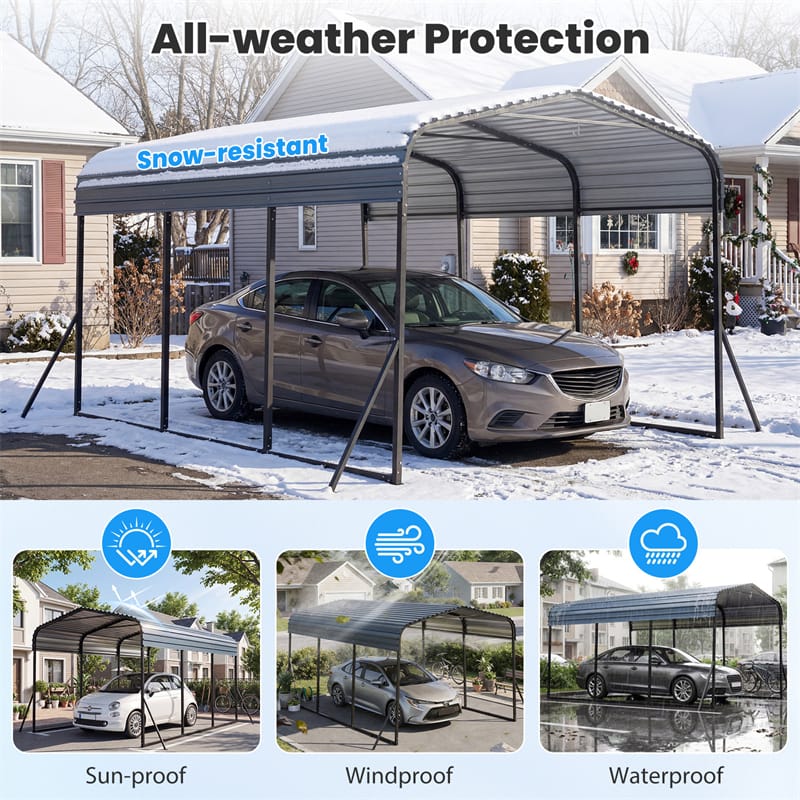 Heavy-Duty Galvanized Steel Carport, Hardtop Garage Shelter with Leak-proof Roof & Slant Legs, Outdoor Car Canopy Tent for Trucks & Boats