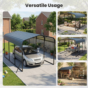Heavy-Duty Galvanized Steel Carport, Hardtop Garage Shelter with Leak-proof Roof & Slant Legs, Outdoor Car Canopy Tent for Trucks & Boats
