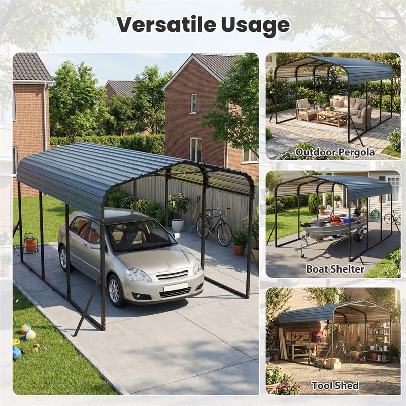 Heavy-Duty Galvanized Steel Carport, Hardtop Garage Shelter with Leak-proof Roof & Slant Legs, Outdoor Car Canopy Tent for Trucks & Boats