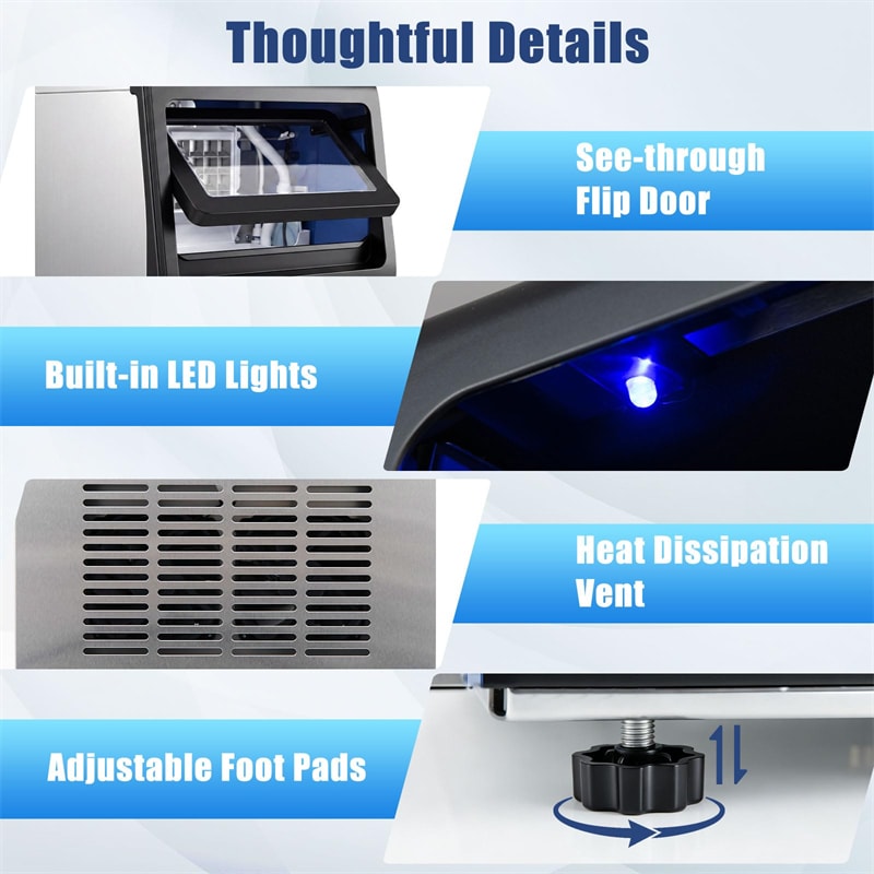 110 LBS/24H Commercial Ice Maker, Stainless Steel Ice Machine with 25 LBS Storage, 36 Cubes in 13 Mins, Self-Cleaning & Water Filter for Home Bar Cafe