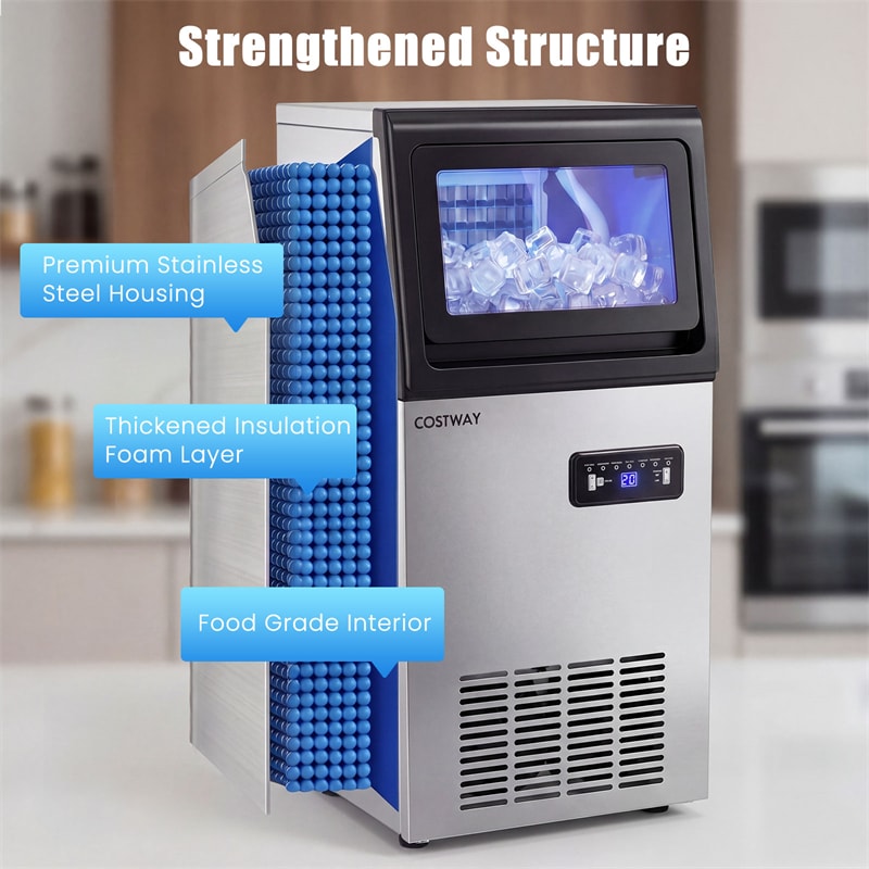 110 LBS/24H Commercial Ice Maker, Stainless Steel Ice Machine with 25 LBS Storage, 36 Cubes in 13 Mins, Self-Cleaning & Water Filter for Home Bar Cafe