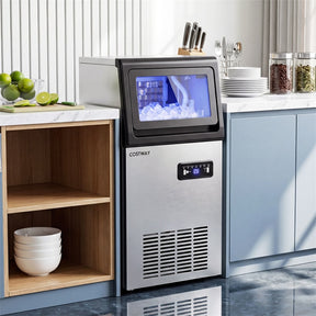 110 LBS/24H Commercial Ice Maker, Stainless Steel Ice Machine with 25 LBS Storage, 36 Cubes in 13 Mins, Self-Cleaning & Water Filter for Home Bar Cafe