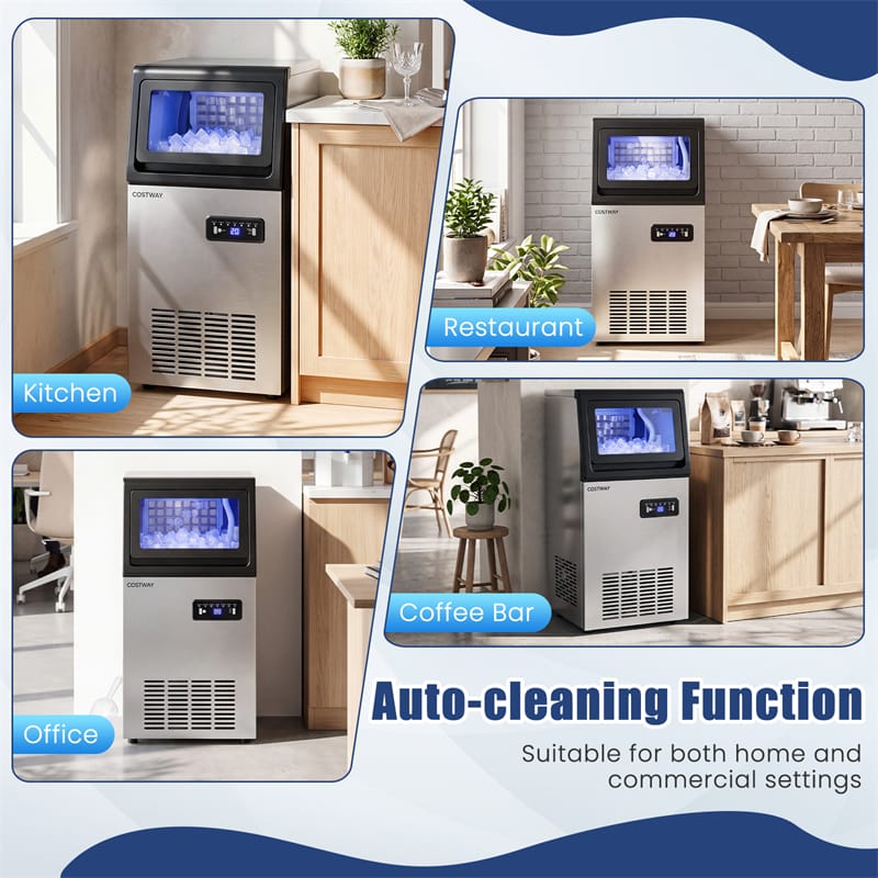 110 LBS/24H Commercial Ice Maker, Stainless Steel Ice Machine with 25 LBS Storage, 36 Cubes in 13 Mins, Self-Cleaning & Water Filter for Home Bar Cafe