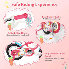 12/14/16/18" Girls Bike with Basket, Doll Seat & Streamers, Removable Training Wheels, Adjustable Kids Bicycle for Ages 3-8 Children Gift