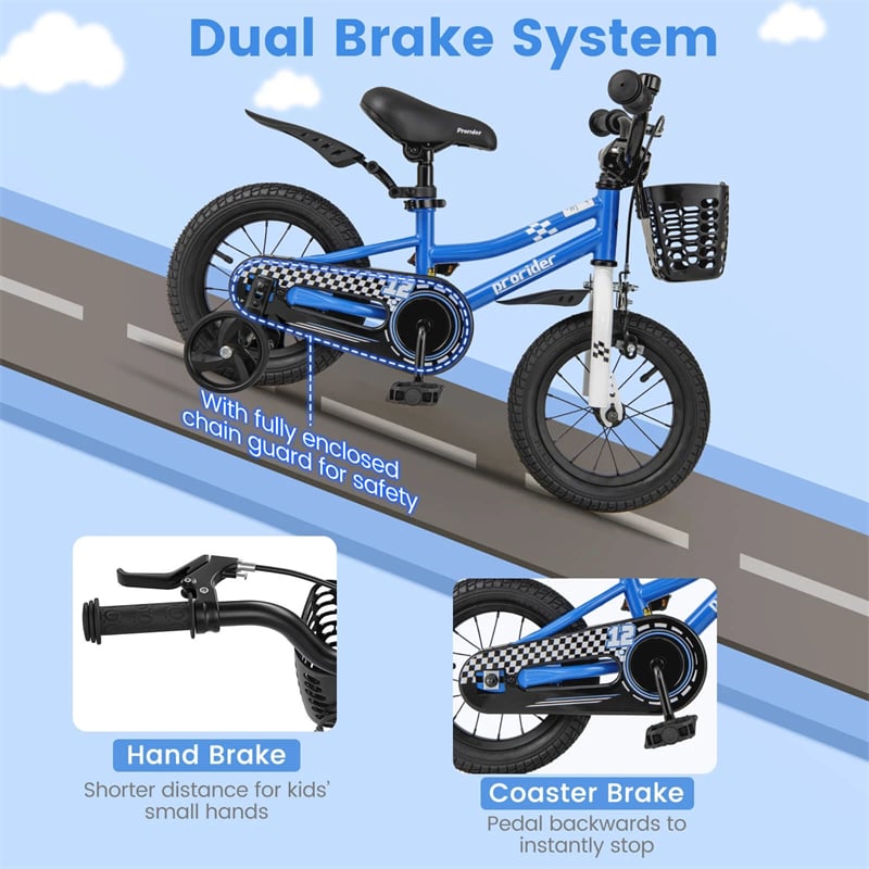 12-20 Inch Kids Bike with Removable Training Wheels, Basket & Bell for 3-8 Years Old Boys Girls, Adjustable Children Bicycle