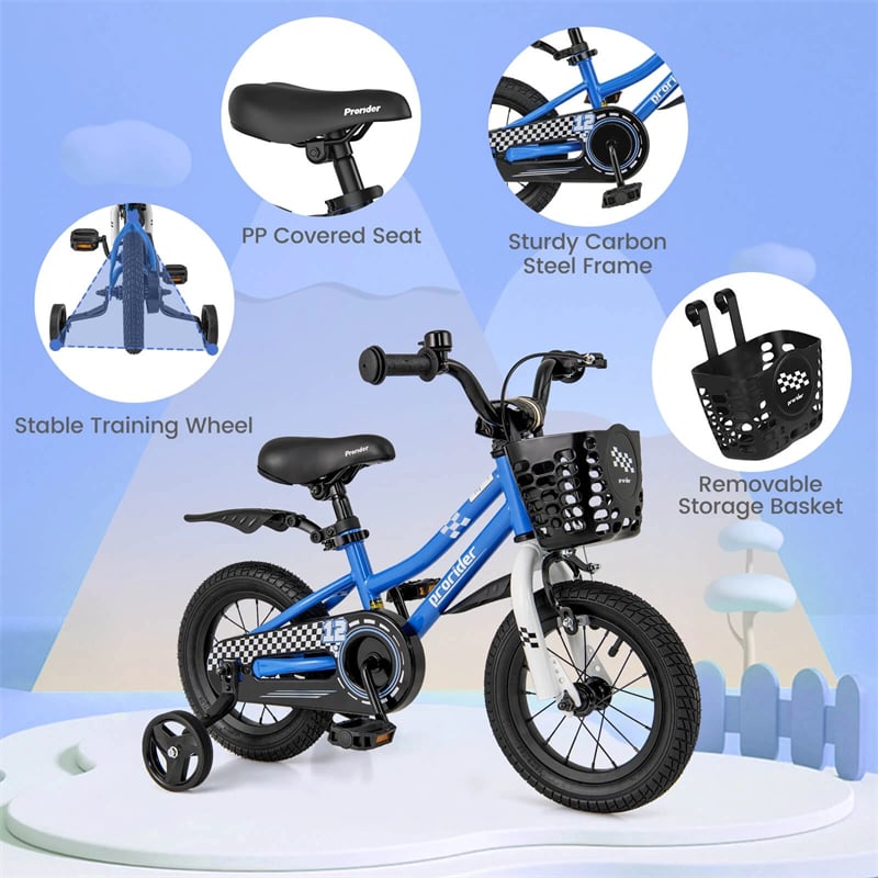 12-20 Inch Kids Bike with Removable Training Wheels, Basket & Bell for 3-8 Years Old Boys Girls, Adjustable Children Bicycle