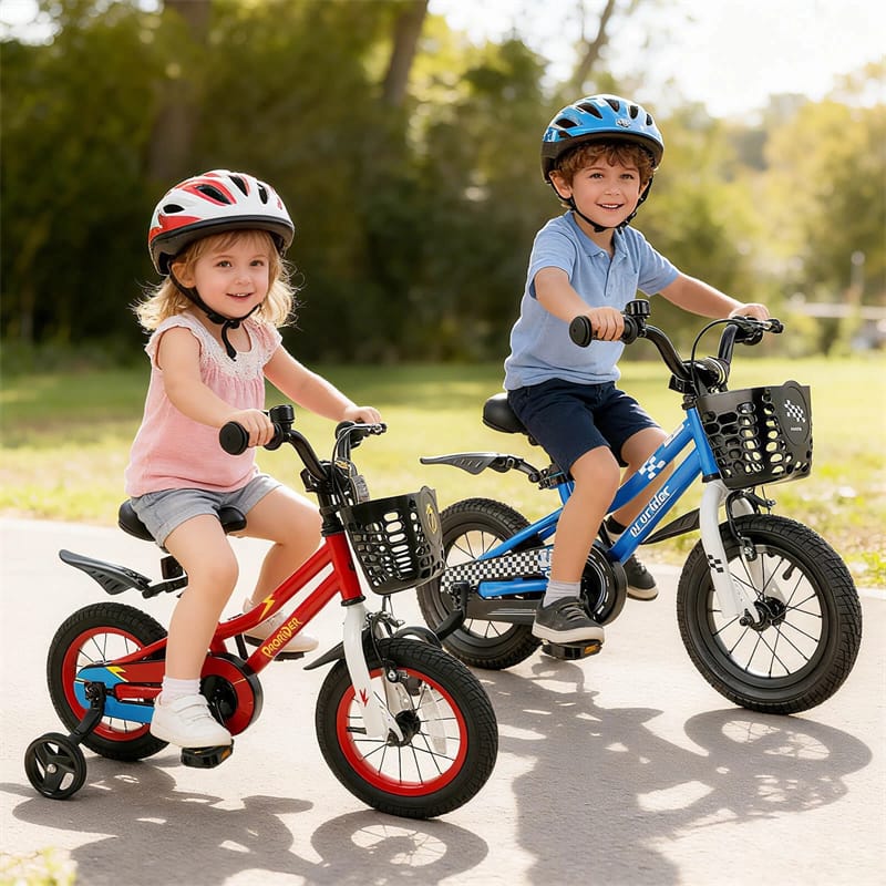 12-20 Inch Kids Bike with Removable Training Wheels, Basket & Bell for 3-8 Years Old Boys Girls, Adjustable Children Bicycle