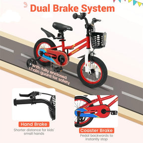 12-20 Inch Kids Bike with Removable Training Wheels, Basket & Bell for 3-8 Years Old Boys Girls, Adjustable Children Bicycle