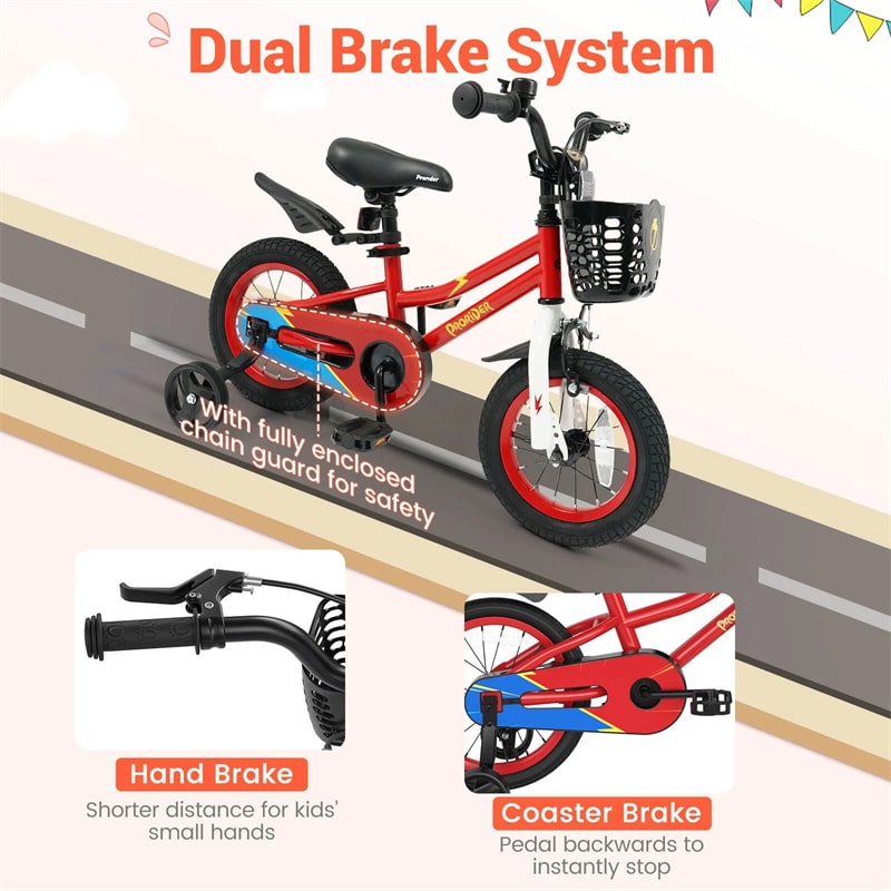 12-20 Inch Kids Bike with Removable Training Wheels, Basket & Bell for 3-8 Years Old Boys Girls, Adjustable Children Bicycle