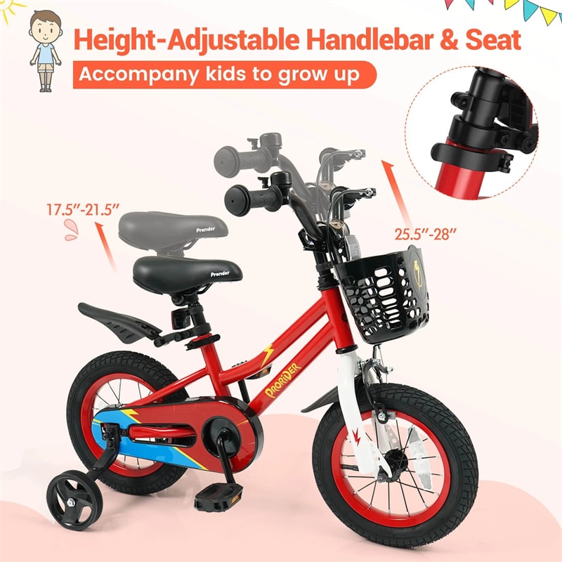 12-20 Inch Kids Bike with Removable Training Wheels, Basket & Bell for 3-8 Years Old Boys Girls, Adjustable Children Bicycle