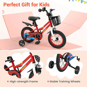 12-20 Inch Kids Bike with Removable Training Wheels, Basket & Bell for 3-8 Years Old Boys Girls, Adjustable Children Bicycle