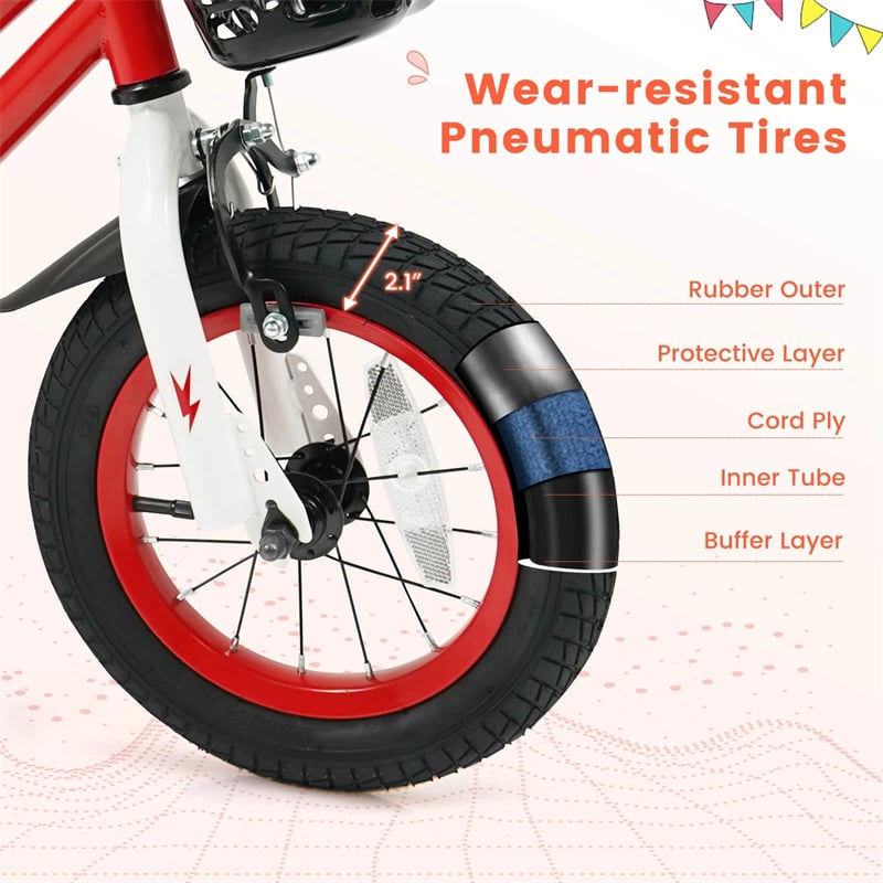 12-20 Inch Kids Bike with Removable Training Wheels, Basket & Bell for 3-8 Years Old Boys Girls, Adjustable Children Bicycle