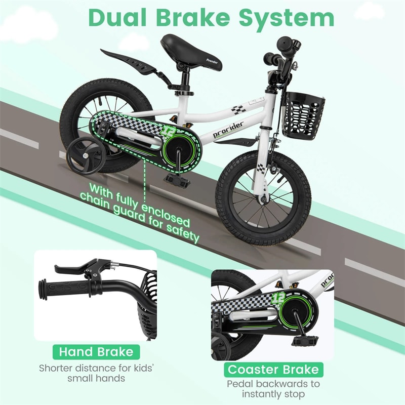 12-20 Inch Kids Bike with Removable Training Wheels, Basket & Bell for 3-8 Years Old Boys Girls, Adjustable Children Bicycle