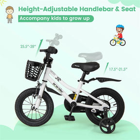 12-20 Inch Kids Bike with Removable Training Wheels, Basket & Bell for 3-8 Years Old Boys Girls, Adjustable Children Bicycle
