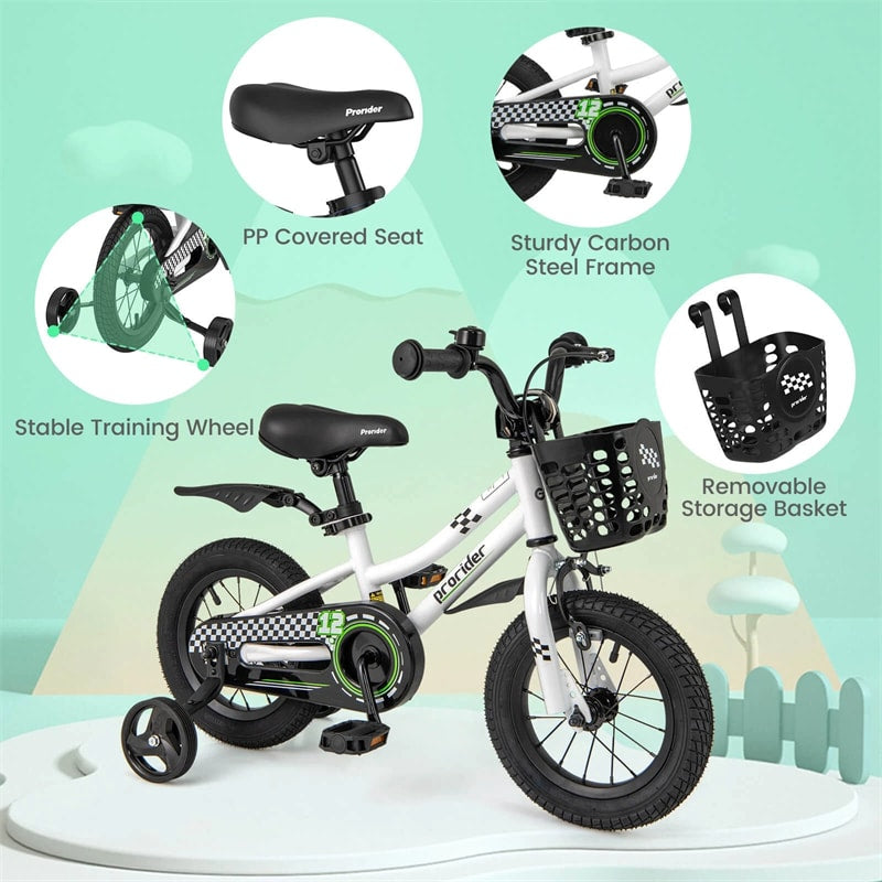 12-20 Inch Kids Bike with Removable Training Wheels, Basket & Bell for 3-8 Years Old Boys Girls, Adjustable Children Bicycle