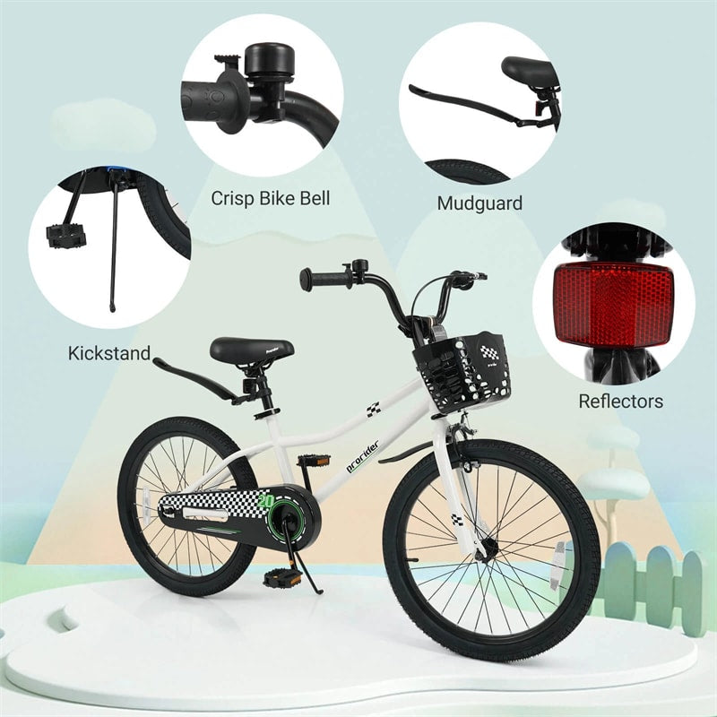12-20 Inch Kids Bike with Removable Training Wheels, Basket & Bell for 3-8 Years Old Boys Girls, Adjustable Children Bicycle