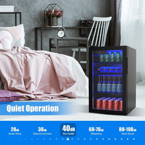 120 Can Beverage Refrigerator Cooler, 3.2 Cu.Ft Built-In & Freestanding Beer Wine Soda Drink Mini Fridge w/ Glass Door, LED Light, Adjustable Shelves