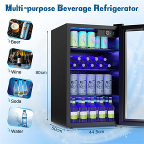 120 Can Beverage Refrigerator Cooler, 3.2 Cu.Ft Built-In & Freestanding Beer Wine Soda Drink Mini Fridge w/ Glass Door, LED Light, Adjustable Shelves