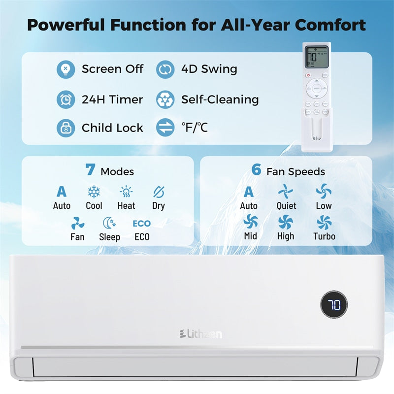 12000 BTU 18.1 SEER2 Mini Split Air Conditioner & Heater, WiFi Alexa Enabled Inverter Ductless AC & Heat Pump System, Cools Up to 600 Sq Ft