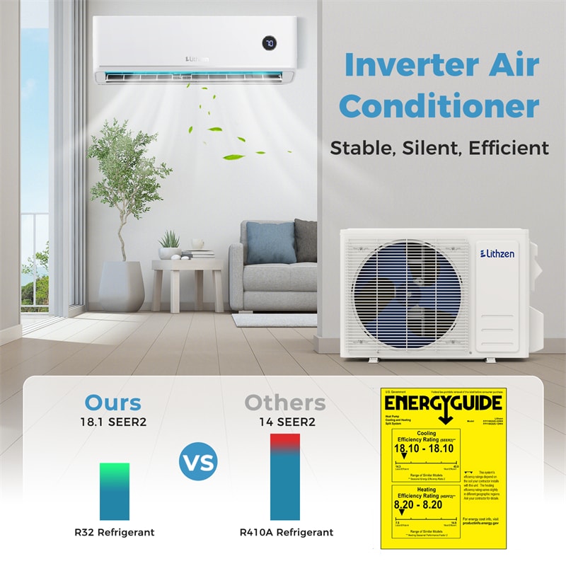 12000 BTU 18.1 SEER2 Mini Split Air Conditioner & Heater, WiFi Alexa Enabled Inverter Ductless AC & Heat Pump System, Cools Up to 600 Sq Ft
