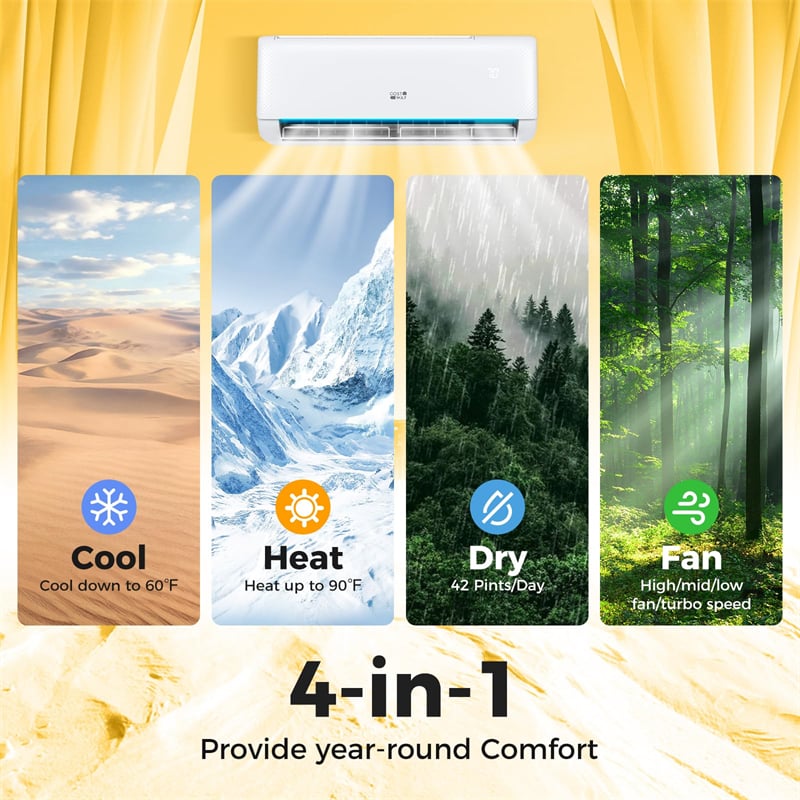 12000 BTU 21 SEER2 Mini Split Air Conditioner & Heater Ductless Inverter System, 208-230V Wall-Mounted AC Unit with Heat Pump