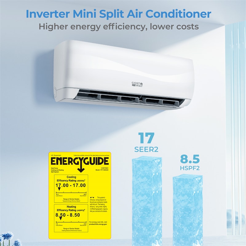 12000 BTU Mini Split Air Conditioner & Heater, Inverter Ductless AC Heat Pump System, Full Installation Kit, Cools up to 750 Sq Ft