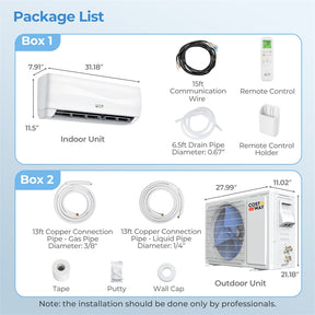 12000 BTU Mini Split Air Conditioner & Heater, Inverter Ductless AC Heat Pump System, Full Installation Kit, Cools up to 750 Sq Ft
