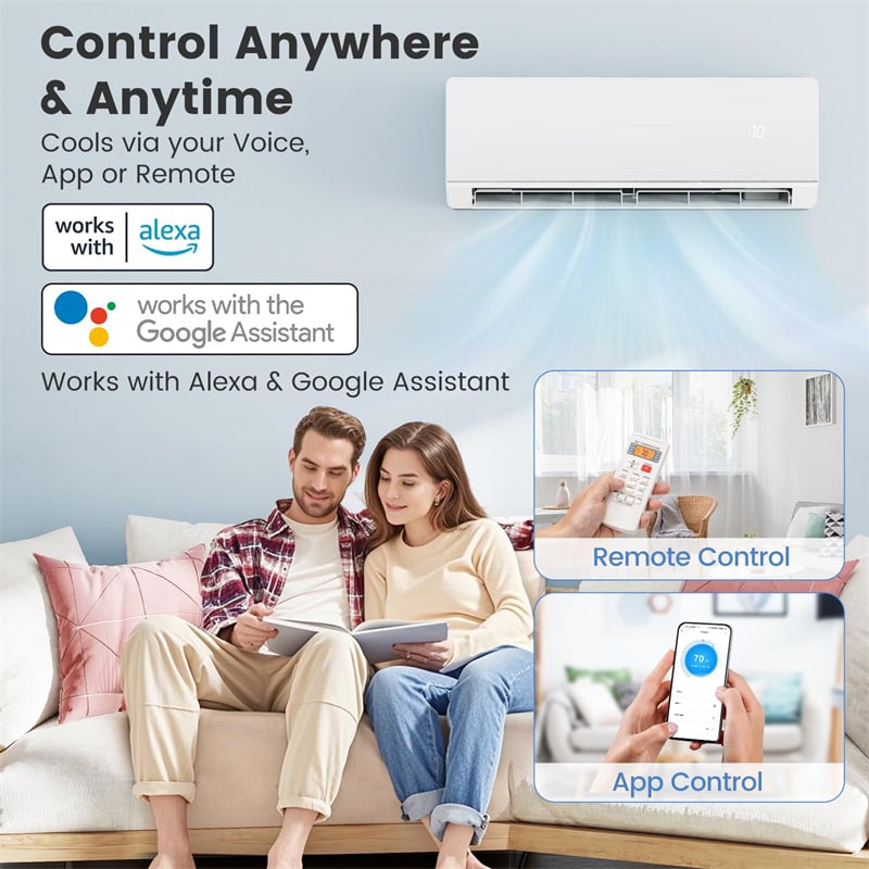 Energy Star Certified 12000 BTU 24 SEER2 Mini Split Air Conditioner with Heat Pump, WiFi Enabled Ductless Inverter AC Unit Cools 750 Sq.Ft