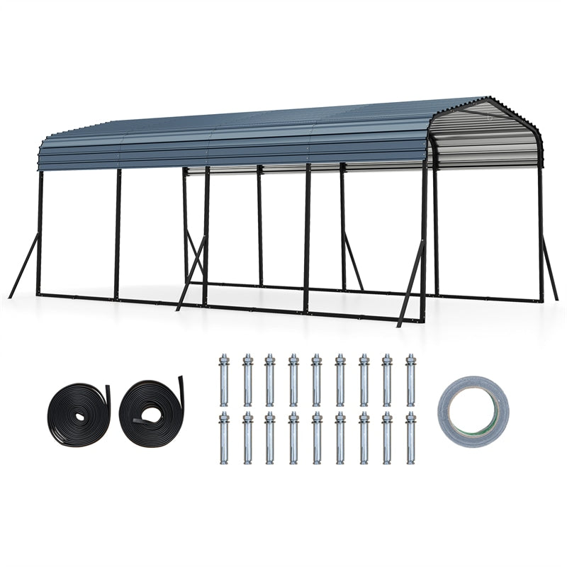 Heavy-Duty Galvanized Steel Carport, Hardtop Garage Shelter with Leak-proof Roof & Slant Legs, Outdoor Car Canopy Tent for Trucks & Boats