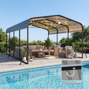 Heavy-Duty Galvanized Steel Carport, Hardtop Garage Shelter with Leak-proof Roof & Slant Legs, Outdoor Car Canopy Tent for Trucks & Boats