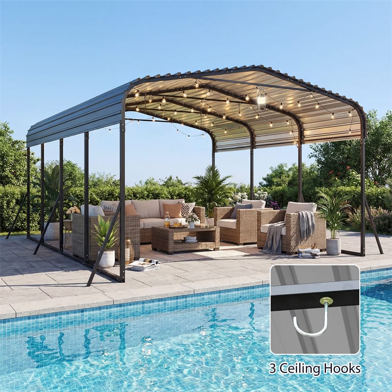 Heavy-Duty Galvanized Steel Carport, Hardtop Garage Shelter with Leak-proof Roof & Slant Legs, Outdoor Car Canopy Tent for Trucks & Boats