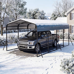 Heavy-Duty Galvanized Steel Carport, Hardtop Garage Shelter with Leak-proof Roof & Slant Legs, Outdoor Car Canopy Tent for Trucks & Boats
