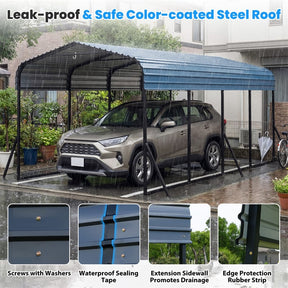 Heavy-Duty Galvanized Steel Carport, Hardtop Garage Shelter with Leak-proof Roof & Slant Legs, Outdoor Car Canopy Tent for Trucks & Boats