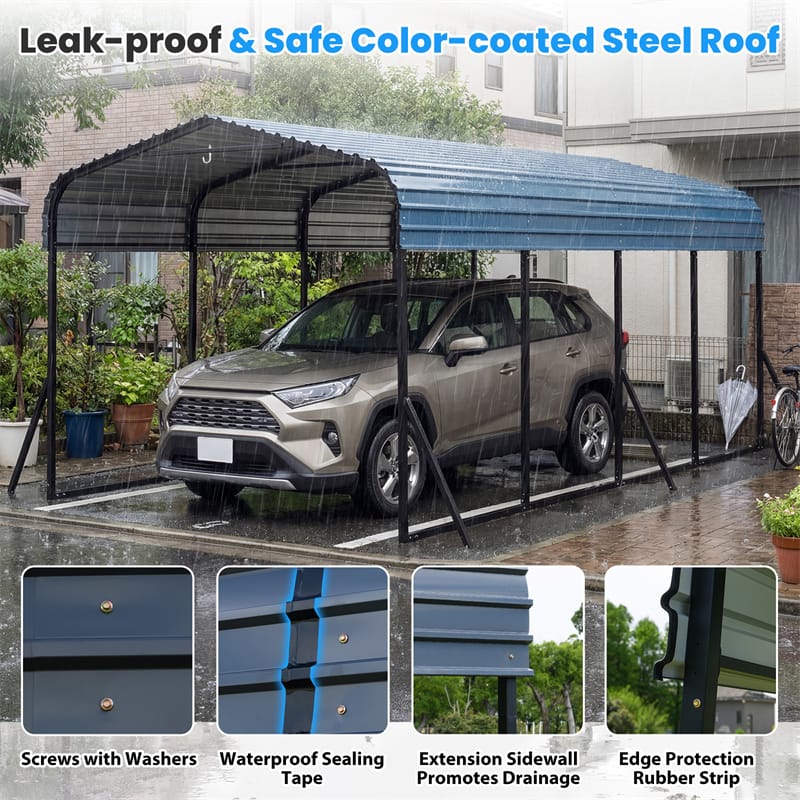 Heavy-Duty Galvanized Steel Carport, Hardtop Garage Shelter with Leak-proof Roof & Slant Legs, Outdoor Car Canopy Tent for Trucks & Boats