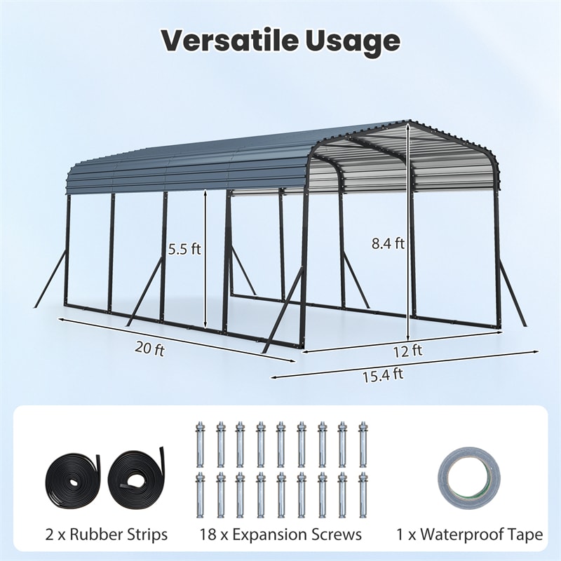 Heavy-Duty Galvanized Steel Carport, Hardtop Garage Shelter with Leak-proof Roof & Slant Legs, Outdoor Car Canopy Tent for Trucks & Boats