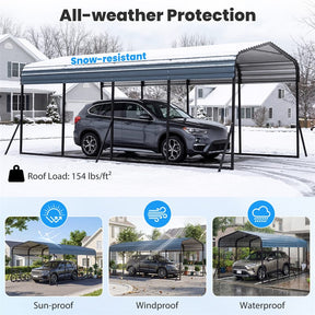 Heavy-Duty Galvanized Steel Carport, Hardtop Garage Shelter with Leak-proof Roof & Slant Legs, Outdoor Car Canopy Tent for Trucks & Boats