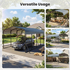 Heavy-Duty Galvanized Steel Carport, Hardtop Garage Shelter with Leak-proof Roof & Slant Legs, Outdoor Car Canopy Tent for Trucks & Boats