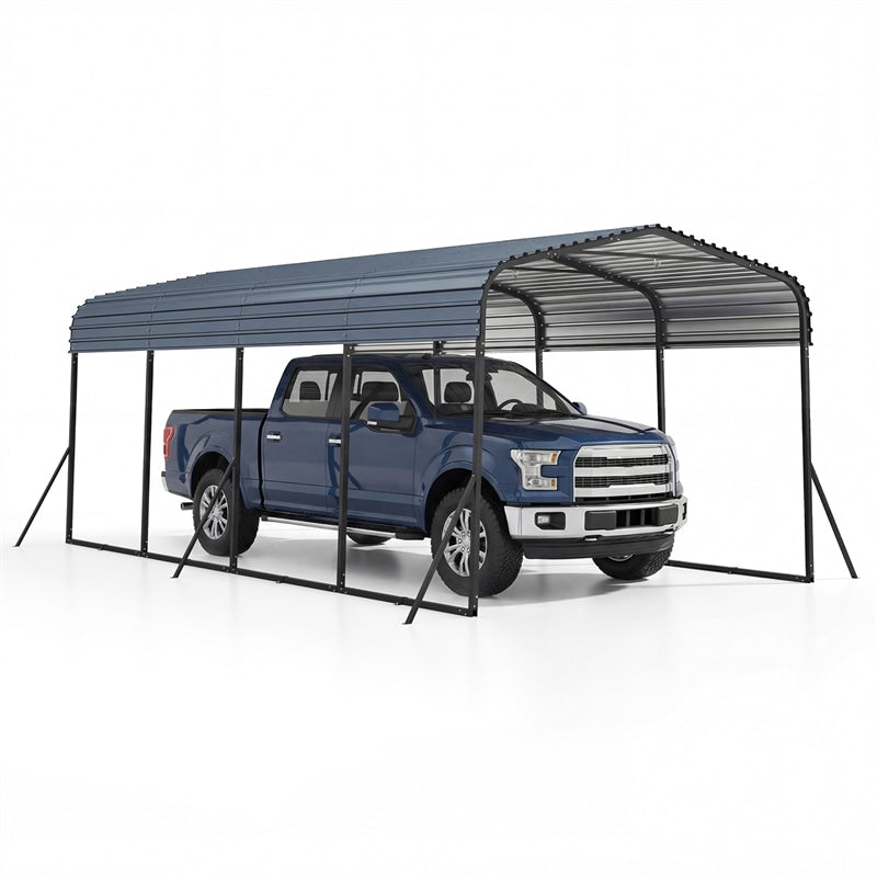 Heavy-Duty Galvanized Steel Carport, Hardtop Garage Shelter with Leak-proof Roof & Slant Legs, Outdoor Car Canopy Tent for Trucks & Boats