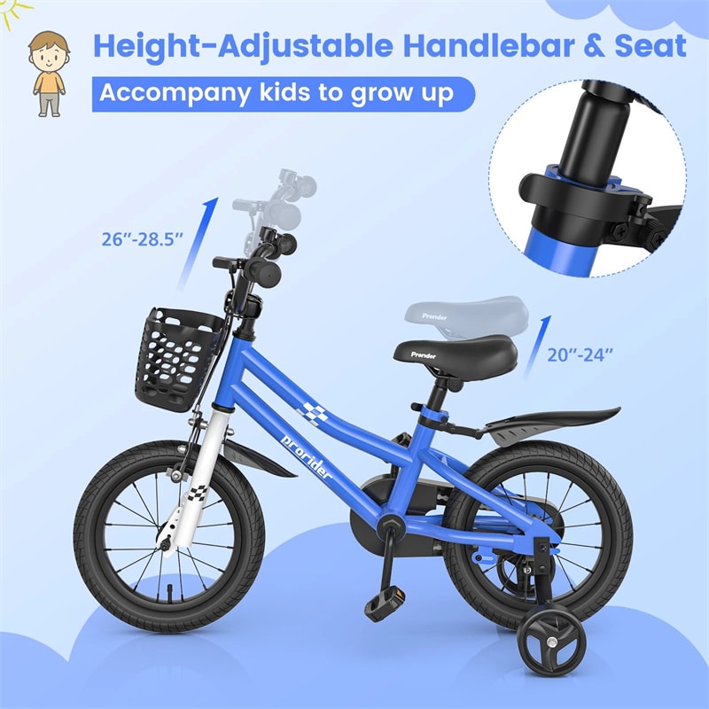 12-20 Inch Kids Bike with Removable Training Wheels, Basket & Bell for 3-8 Years Old Boys Girls, Adjustable Children Bicycle