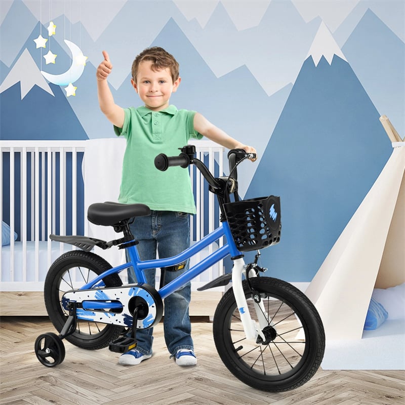 12-20 Inch Kids Bike with Removable Training Wheels, Basket & Bell for 3-8 Years Old Boys Girls, Adjustable Children Bicycle