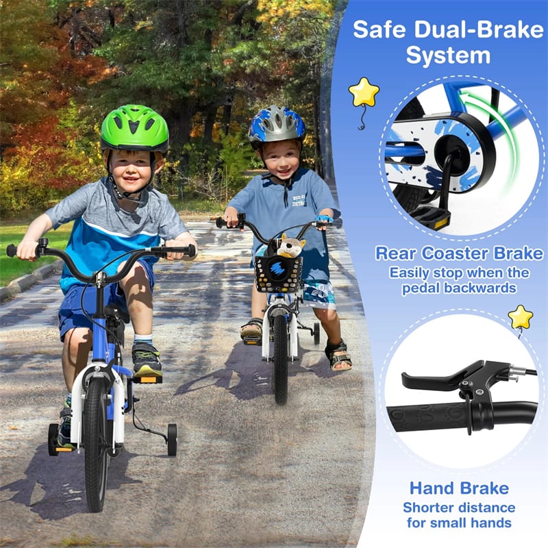 12-20 Inch Kids Bike with Removable Training Wheels, Basket & Bell for 3-8 Years Old Boys Girls, Adjustable Children Bicycle