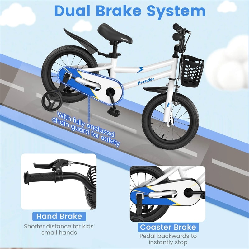 12-20 Inch Kids Bike with Removable Training Wheels, Basket & Bell for 3-8 Years Old Boys Girls, Adjustable Children Bicycle