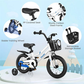 12-20 Inch Kids Bike with Removable Training Wheels, Basket & Bell for 3-8 Years Old Boys Girls, Adjustable Children Bicycle