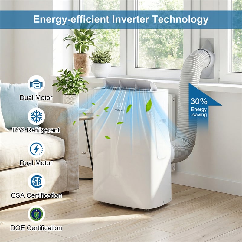 15000 BTU Inverter Portable Air Conditioner, 4-in-1 Smart WiFi AC Unit with Heat, Dehumidifier, Fan, Auto Swing & Window Kit, Cools Up to 750 Sq.Ft
