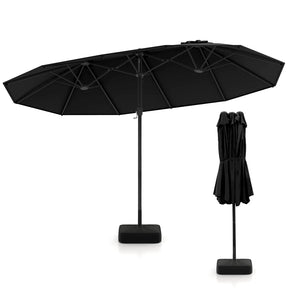 15FT Double Sided Patio Umbrella with Cross Base & Crank, Extra Large Steel Outdoor Market Umbrella UV Protection for Backyard, Poolside