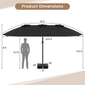 15FT Double Sided Patio Umbrella with Cross Base & Crank, Extra Large Steel Outdoor Market Umbrella UV Protection for Backyard, Poolside